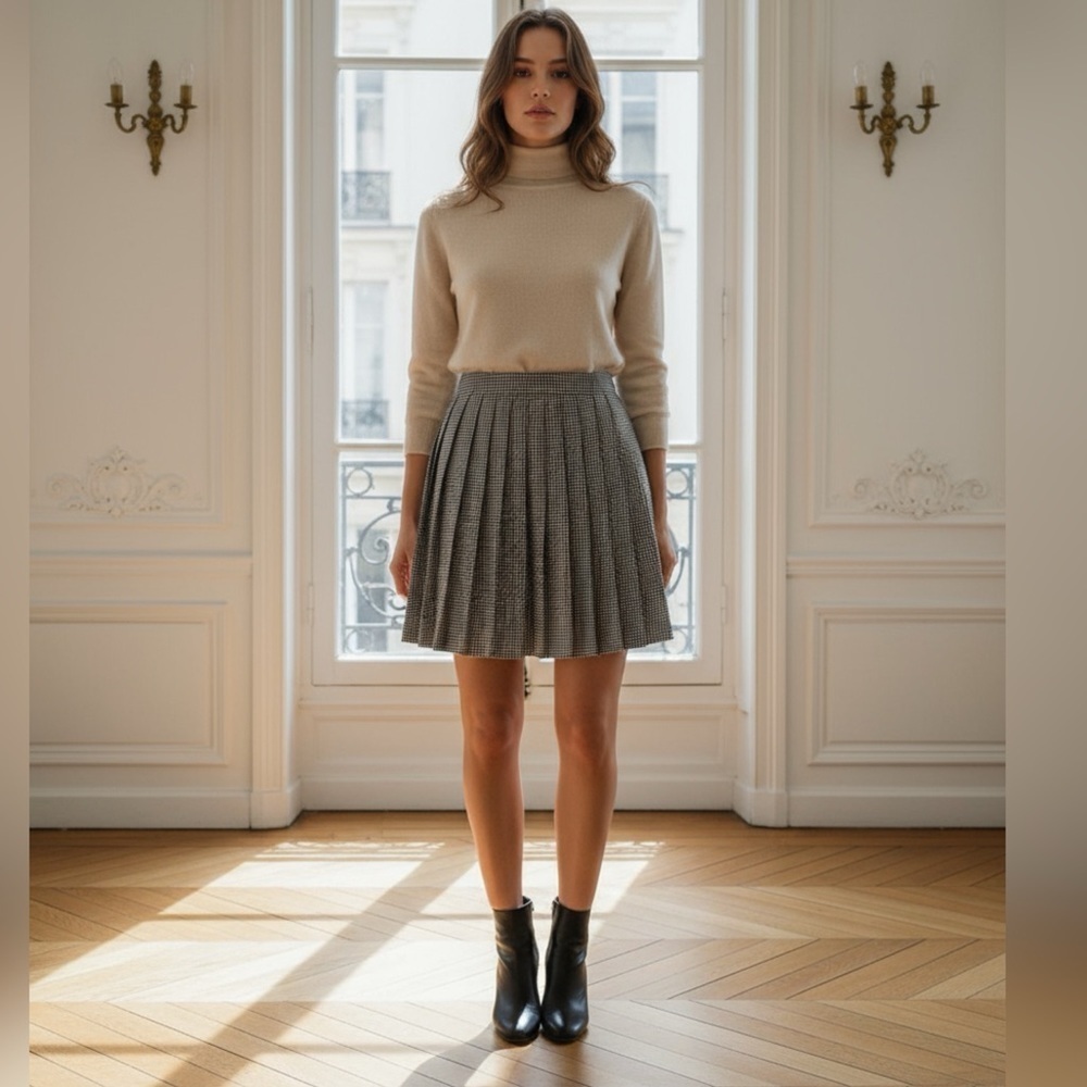 Vintage Pleated Houndstooth mini skirt size Small